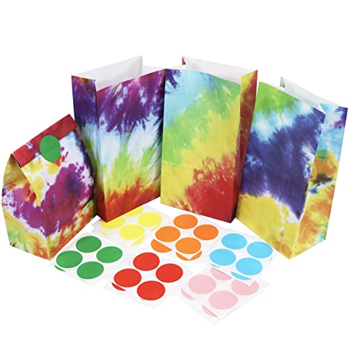 ZhaoCo 24 pcs Party Favor Paper Bags, Tie Dye Wrapped Treat Bags 5.1''x3.2''x9.5'' Party Bags Goodie bags for Kids Birthday, Baby Showers, School Lunches