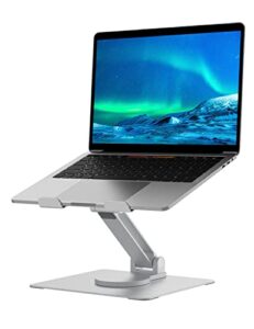 soundance adjustable laptop stand with 360° rotating heavy base, ergonomic laptop riser for desk, stable laptop holder for collaborative working, suit for 10-15.6″ pc computer, single shaft, silver