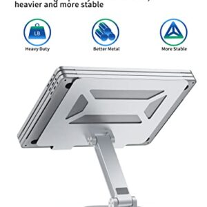 SOUNDANCE Adjustable Laptop Stand with 360° Rotating Heavy Base, Ergonomic Laptop Riser for Desk, Stable Laptop Holder for Collaborative Working, Suit for 10-15.6" PC Computer, Single Shaft, Silver