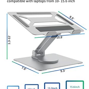 SOUNDANCE Adjustable Laptop Stand with 360° Rotating Heavy Base, Ergonomic Laptop Riser for Desk, Stable Laptop Holder for Collaborative Working, Suit for 10-15.6" PC Computer, Single Shaft, Silver