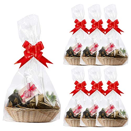 Kolewo4ever 20pcs 18 x 32 inches Clear Cellophane Gift Bags Package Bags with 20pcs pull bow for Wrapping Baskets Cello Wrap Basket Bag