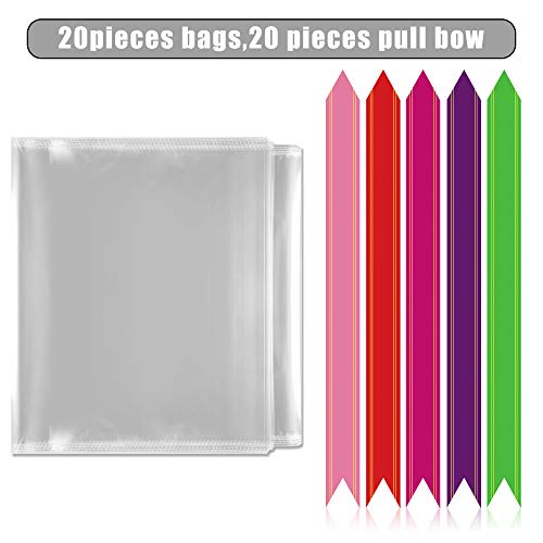 Kolewo4ever 20pcs 18 x 32 inches Clear Cellophane Gift Bags Package Bags with 20pcs pull bow for Wrapping Baskets Cello Wrap Basket Bag