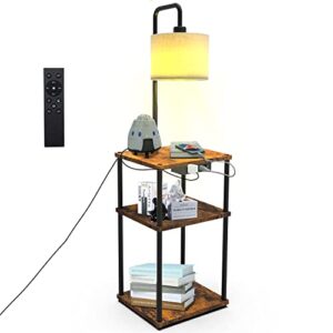 hitish floor lamp with table, rustic end table lamp with usb charging port, power outlet & shelves, side table reading light with adjustable color temperatures & brightness for bedroom, living room