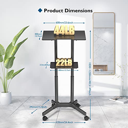 BONTEC Lecterns & Podiums Portable Mobile Standing Laptop Desk, Sit Stand Desk with Wheels, Height Adjustable Home Office Classroom Pulpit Stand Up Desk Workstation, Rolling Table Laptop Cart with Storage Tray, Black