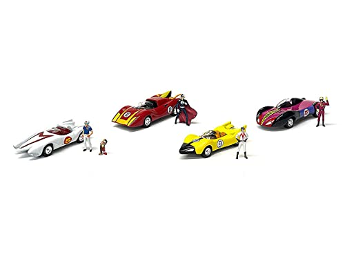 Speed Racer 4 Car Set with American Diorama Figures 1/64 Diecast Model Cars by Johnny Lightning JLCP7379