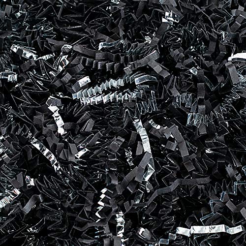 MagicWater Supply Crinkle Cut Paper Shred Filler (1 LB) for Gift Wrapping & Basket Filling - Black & Silver