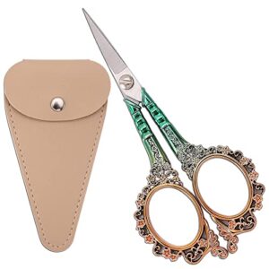 hitopty sewing scissors sharp embroidery scissors with sheath, craft scissor for needlework artwork threading cross stitch handicraft diy tool, 4.5in gold green shears