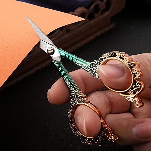 HITOPTY Sewing Scissors Sharp Embroidery Scissors with Sheath, Craft Scissor for Needlework Artwork Threading Cross Stitch Handicraft DIY Tool, 4.5in Gold Green Shears