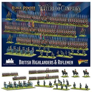wargames delivered black powder war – epic battles: british highlanders & riflemen set, revolutionary war tabletop toy soldiers for miniature wargaming by warlord games