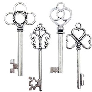 40 pcs large antique silver steampunk vintage skeleton keys for diy wedding party gifts jewelry necklace pendants decoration (4 different style x 10)