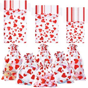 120 pieces heart candy bags organza drawstring bags valentine’s day love red jewelry gift pouches drawstring bags for mother’s day wedding valentine’s day decor, 3 sizes