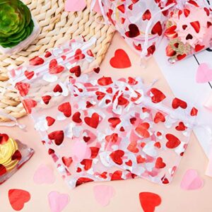 120 Pieces Heart Candy Bags Organza Drawstring Bags Valentine's Day Love Red Jewelry Gift Pouches Drawstring Bags for Mother's Day Wedding Valentine's Day Decor, 3 Sizes