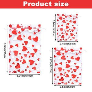 120 Pieces Heart Candy Bags Organza Drawstring Bags Valentine's Day Love Red Jewelry Gift Pouches Drawstring Bags for Mother's Day Wedding Valentine's Day Decor, 3 Sizes