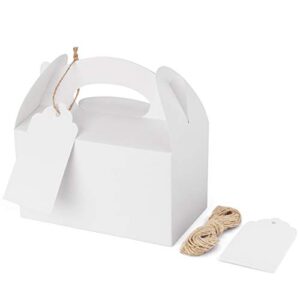 eupako 48 pack treat boxes white goodies favor boxes small gable gift boxes for wedding, birthday party with twine and tag 6.2 x 3.5 x 3.5 inches