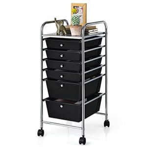 giantex 6 storage drawer cart rolling organizer cart for tools scrapbook paper home office school multipurpose mobile utility cart (black)