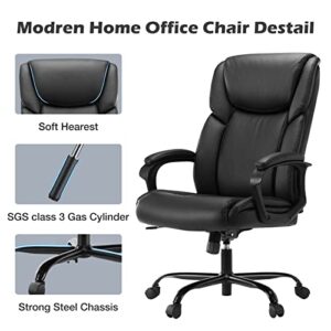 Executive Office Chair - Ergonomic Home Computer Desk Chair for Heavy People with Wheel, Lumbar Support, PU Leather, Adjustable Height & Swivel