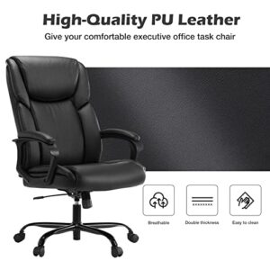 Executive Office Chair - Ergonomic Home Computer Desk Chair for Heavy People with Wheel, Lumbar Support, PU Leather, Adjustable Height & Swivel