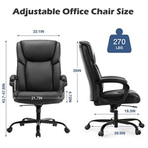 Executive Office Chair - Ergonomic Home Computer Desk Chair for Heavy People with Wheel, Lumbar Support, PU Leather, Adjustable Height & Swivel