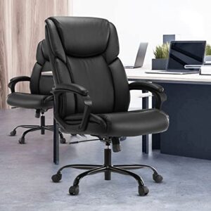 Executive Office Chair - Ergonomic Home Computer Desk Chair for Heavy People with Wheel, Lumbar Support, PU Leather, Adjustable Height & Swivel