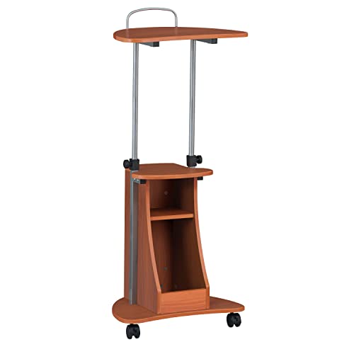 Adjustable Height Laptop Cart With Storage. Color: Woodgrain