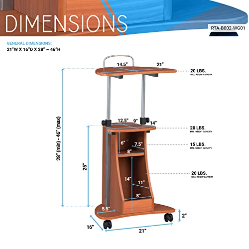 Adjustable Height Laptop Cart With Storage. Color: Woodgrain