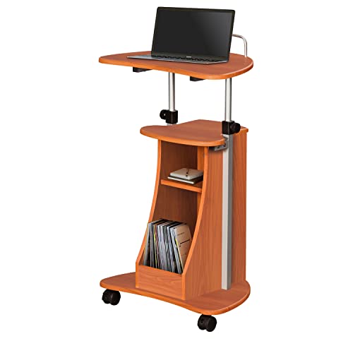 Adjustable Height Laptop Cart With Storage. Color: Woodgrain