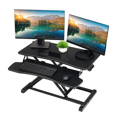 TechOrbits Desk Converter-37-inch Height Adjustable, MDF Wood, Sit-to-Stand Riser-Black, 37"