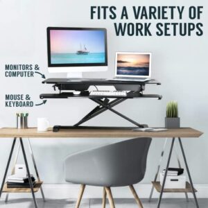 TechOrbits Desk Converter-37-inch Height Adjustable, MDF Wood, Sit-to-Stand Riser-Black, 37"