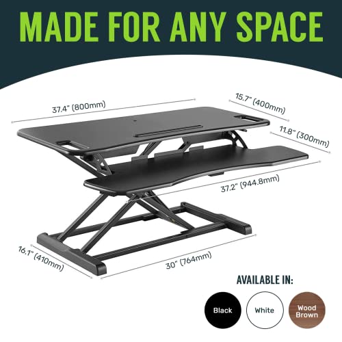 TechOrbits Desk Converter-37-inch Height Adjustable, MDF Wood, Sit-to-Stand Riser-Black, 37"