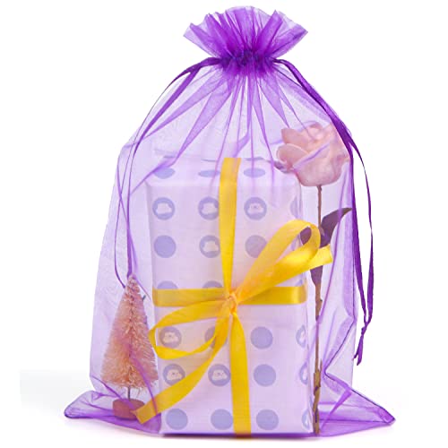 SULOLI 50Pcs Organza Jewelry Bags,8x12 inches Purple Organza Gift Bags with Drawstring Mesh Jewelry Bag for Presents