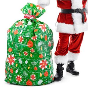 extra large christmas gift bag 56”x36” jumbo large gift bags christmas wrapping for xmas present – large size plastic giant gift bags for huge gifts – heavy duty big gift sack with tag & tie