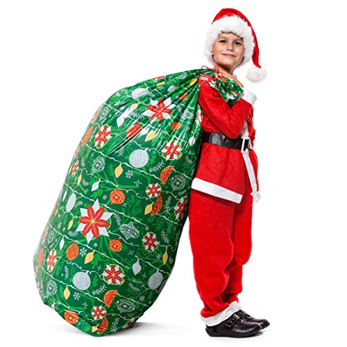 Extra Large Christmas Gift Bag 56”x36” Jumbo Large Gift Bags Christmas Wrapping for Xmas Present – Large Size Plastic Giant Gift Bags for Huge Gifts - Heavy Duty Big Gift Sack with Tag & Tie