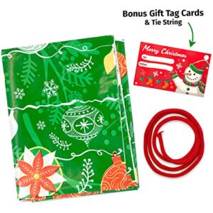 Extra Large Christmas Gift Bag 56”x36” Jumbo Large Gift Bags Christmas Wrapping for Xmas Present – Large Size Plastic Giant Gift Bags for Huge Gifts - Heavy Duty Big Gift Sack with Tag & Tie