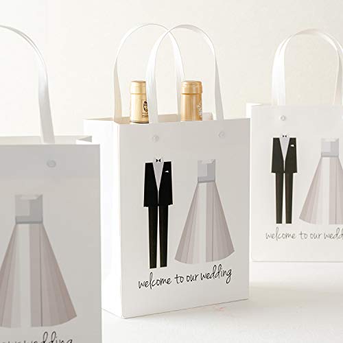 Crisky Welcome to Our Wedding Bags 25 pcs Welcome Wedding Bags for Hotel Guests, 10"X8"X4", Favor Bags