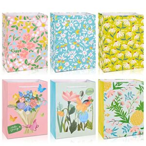 whaline 12pcs spring paper gift bags with handle floral candy goodie bag yellow blue pink flower treat bags party favor bags for wedding birthday baby shower mother’s day easter party gift supplies