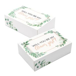pop fizz designs flower girl proposal box set {2 pack} i will you be my flower girl? | flower girl box for flower girl gifts | eucalyptus style with rose gold foil