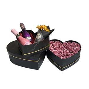 Tbrand BBJWRAPS Marble Heart Shaped Paper Flower Boxes for Arrangements with Lids Luxury Gift Packaging, Set of 3 (S/M/L)