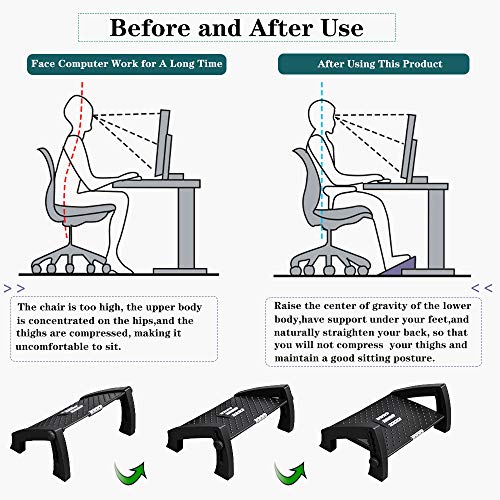 Foot Rest for Under Desk at Work - Up and Down Adjustable Foot Rest with Massage Texture and Roller, Ergonomic Foot Rest with 6 Height Position, for Home, Office, School, Comes with a Massage Roller