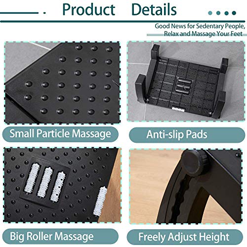 Foot Rest for Under Desk at Work - Up and Down Adjustable Foot Rest with Massage Texture and Roller, Ergonomic Foot Rest with 6 Height Position, for Home, Office, School, Comes with a Massage Roller