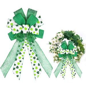 alibbon large st. patrick’s day bows for wreaths, st patrick’s wreath bows, glitter green bows for crafts, irish st. patrick’s decor, green shamrock bows for parades party supplies decorations