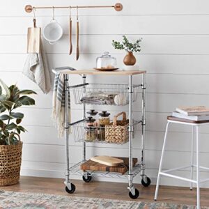 Amazon Basics 3-Tier Metal Basket Rolling Cart with Wood Top