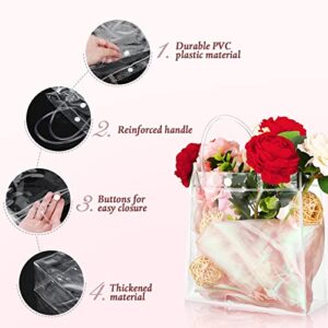 100 Pcs Clear PVC Plastic Gift Bags with Handle Reusable Transparent Bags Plastic Wrap Tote Bags Bulk Heavy Duty Gift Clear Plastic Favors Bags for Wedding Birthday Supplies (7.8 x 3.1 x 7.8 Inch)