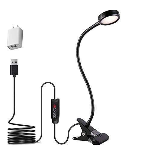 EYOCEAN Clip on Light Reading Lights, Desk Lamps, Eye Protection Kids Desk Lamp with Strong Clamp, Flexible Night Light 3 Modes 9 Dimming Levels(Included AC Adapter) Black