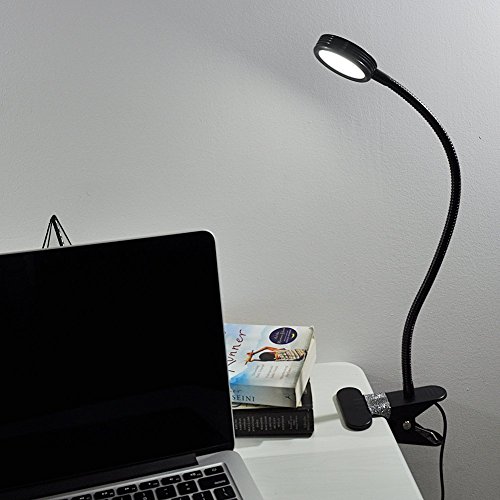 EYOCEAN Clip on Light Reading Lights, Desk Lamps, Eye Protection Kids Desk Lamp with Strong Clamp, Flexible Night Light 3 Modes 9 Dimming Levels(Included AC Adapter) Black