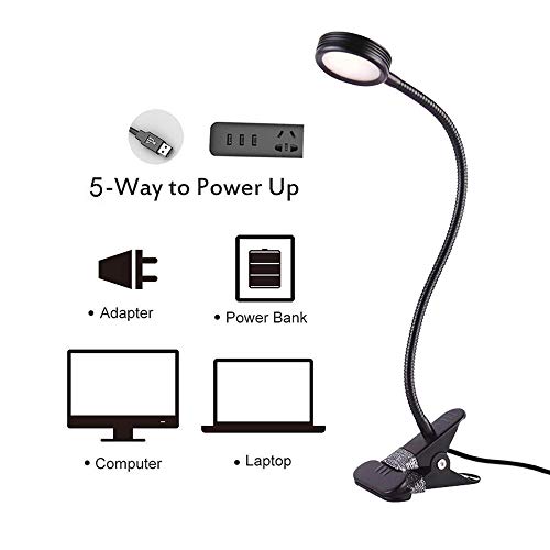 EYOCEAN Clip on Light Reading Lights, Desk Lamps, Eye Protection Kids Desk Lamp with Strong Clamp, Flexible Night Light 3 Modes 9 Dimming Levels(Included AC Adapter) Black