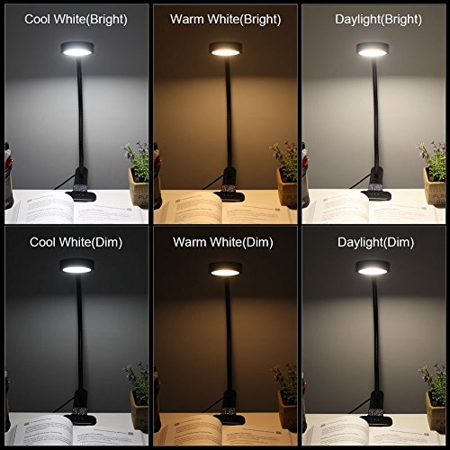 EYOCEAN Clip on Light Reading Lights, Desk Lamps, Eye Protection Kids Desk Lamp with Strong Clamp, Flexible Night Light 3 Modes 9 Dimming Levels(Included AC Adapter) Black