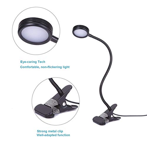 EYOCEAN Clip on Light Reading Lights, Desk Lamps, Eye Protection Kids Desk Lamp with Strong Clamp, Flexible Night Light 3 Modes 9 Dimming Levels(Included AC Adapter) Black