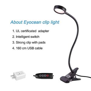 EYOCEAN Clip on Light Reading Lights, Desk Lamps, Eye Protection Kids Desk Lamp with Strong Clamp, Flexible Night Light 3 Modes 9 Dimming Levels(Included AC Adapter) Black