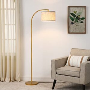 dewenwils modern arched floor lamps with adjustable lampshade, standing tall arc lamp, corner reading light for living room, bedroom, office, simple design farmhouse style (gold)