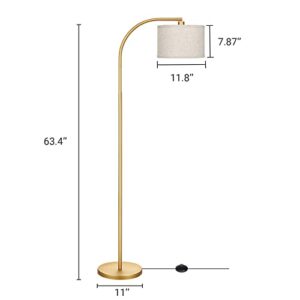 DEWENWILS Modern Arched Floor Lamps with Adjustable Lampshade, Standing Tall Arc Lamp, Corner Reading Light for Living Room, Bedroom, Office, Simple Design Farmhouse Style (Gold)